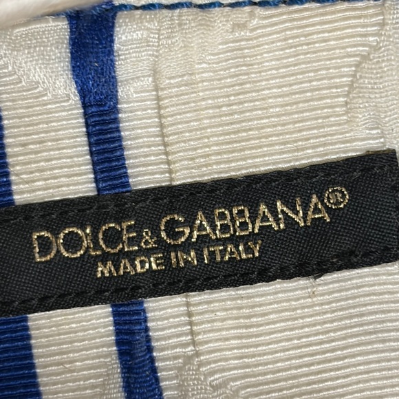 DOLCE & GABBANA Blue/White Stripe Brocade Slip-On Flats - Picture 4 of 16